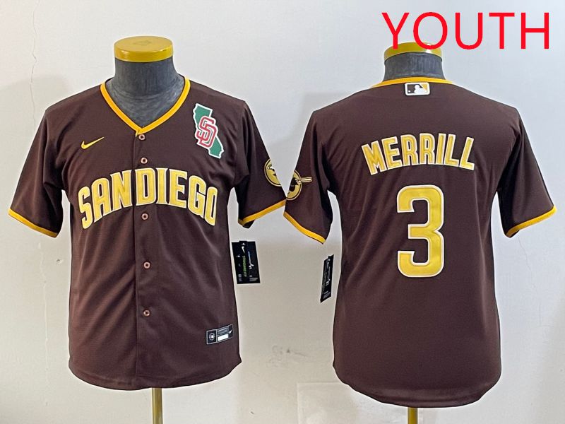 Youth San Diego Padres #3 Merrill Brown Game 2025 Nike MLB Jersey style 12->youth mlb jersey->Youth Jersey